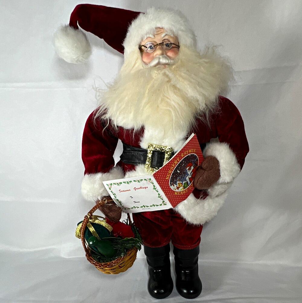 Vintage Santa Claus Christmas Figurine Basket & "Season Greetings" Card Book 18"